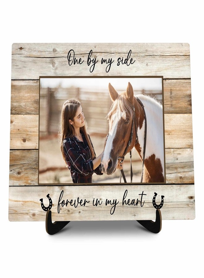 KFNER Horse Picture Frame Gift, Rustic Horses Photo Frame Gift, Horses Decor Gifts for Women Men Horse Lover Pet Owner, Horse Mom Gifts, One By My Side Forever in My Heart Photo Frame Desk Decor -23 - Image 1